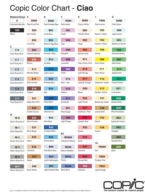 Copic Ciao color chart