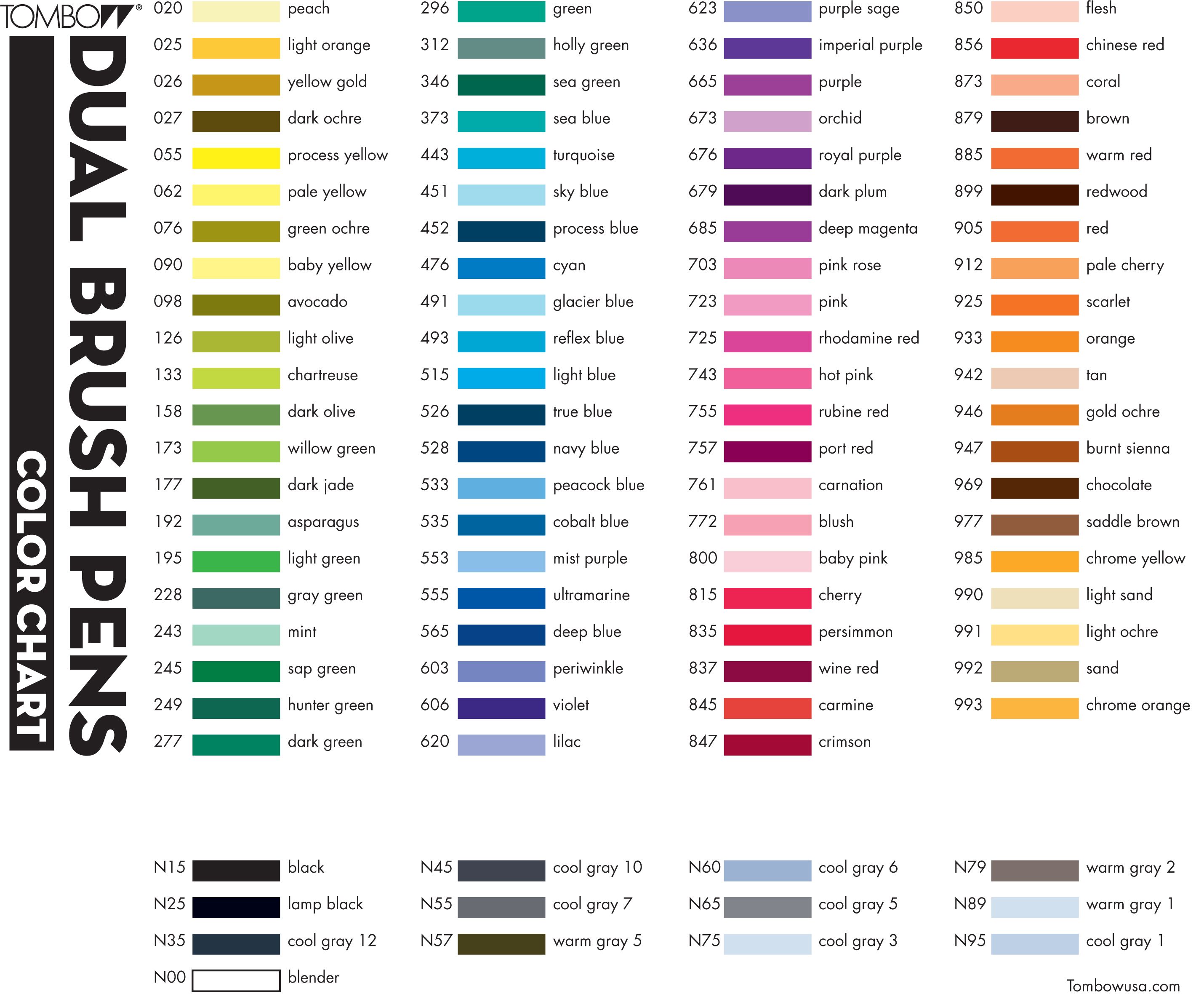 Dual Brush color chart